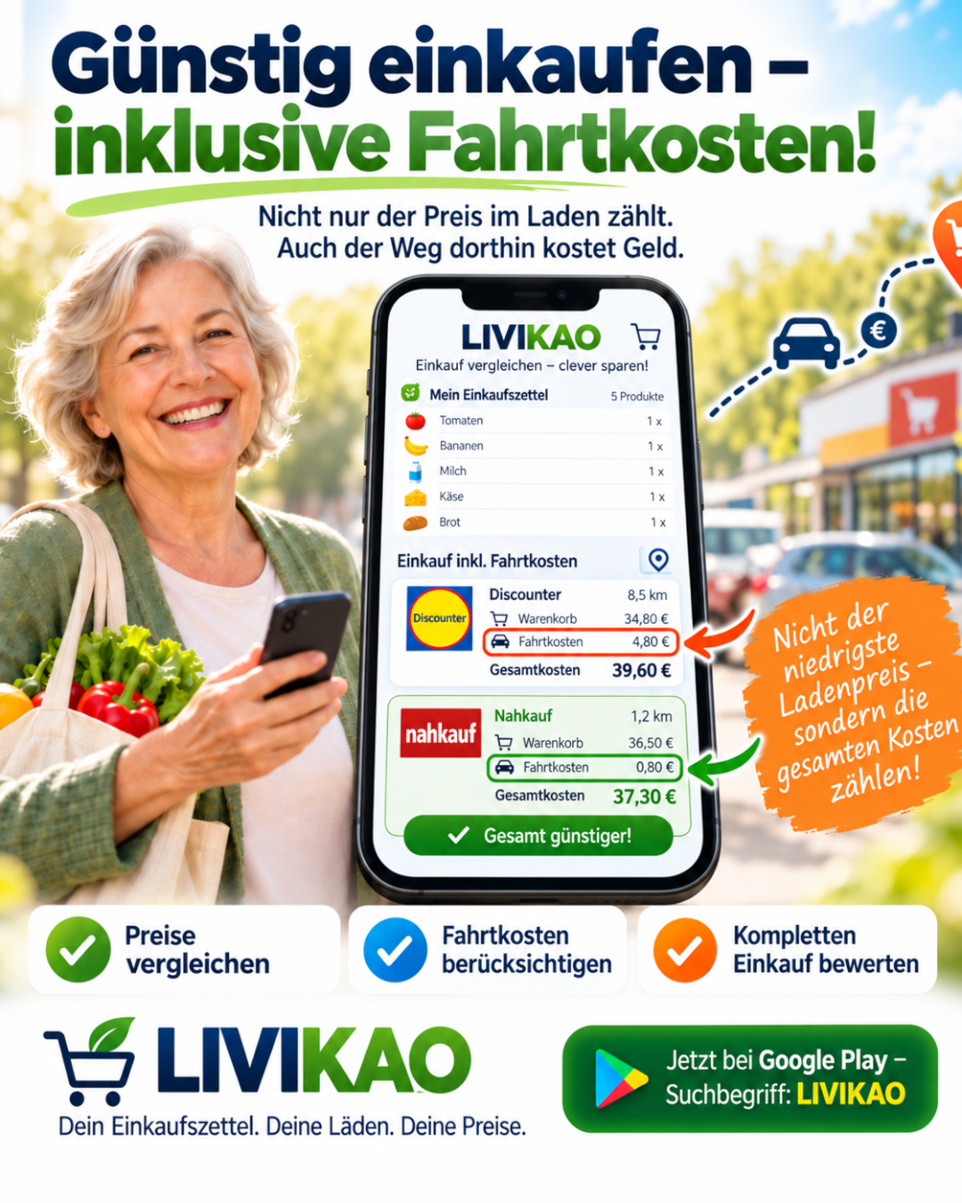 Einkaufen - Fahrtkosten berücksichtigen